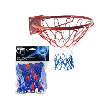 Купить Сетка баскетбольная Torres, нить 4 мм, бело-сине-красная в Алатыре 